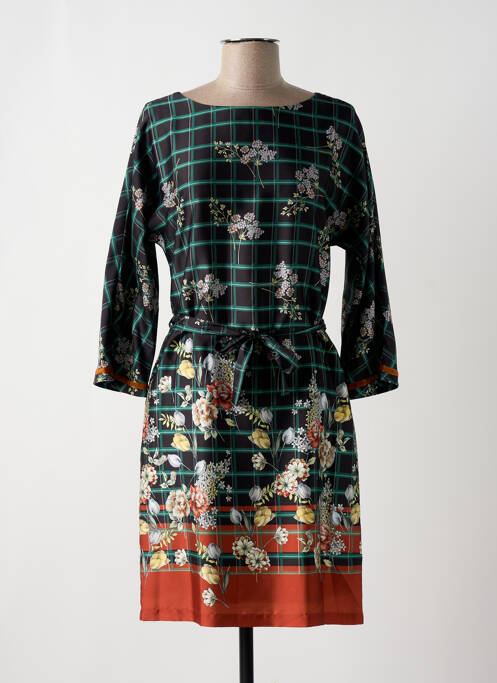 Robe mi-longue imprimé fleurs manches longues noir KOCCA femme