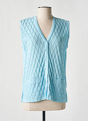 Gilet sans manche maille fine bleu ELEANE femme