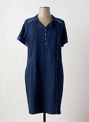 Robe mi-longue tissage crêpe manches courtes bleu GUY DUBOUIS femme