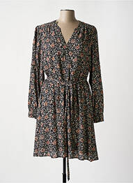 Robe mi-longue imprimé fleurs manches longues noir C'EST BEAU LA VIE femme