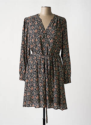 Robe mi-longue imprimé fleurs manches longues noir C'EST BEAU LA VIE femme