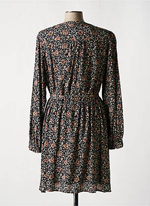 Robe mi-longue imprimé fleurs manches longues noir C'EST BEAU LA VIE femme