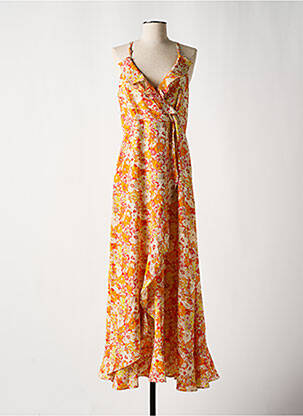 Robe longue imprimé fleurs fines bretelles orange MOLLY BRACKEN femme