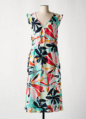 Robe mi-longue imprimé fleurs manches courtes bleu SENORETTA femme