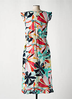 Robe mi-longue imprimé fleurs manches courtes bleu SENORETTA femme