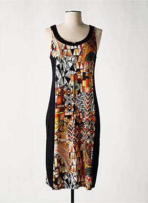 Robe mi-longue imprimé fantaisie sans manche orange BARANDI femme