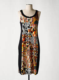 Robe mi-longue imprimé fantaisie sans manche orange BARANDI femme