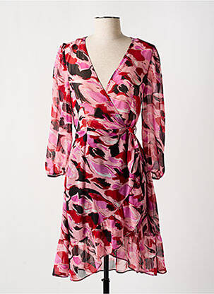 Robe mi-longue imprimé fantaisie manches longues rose MORGAN femme