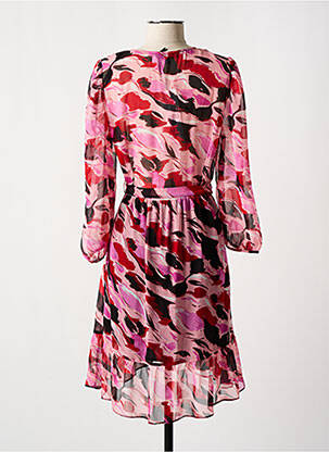 Robe mi-longue imprimé fantaisie manches longues rose MORGAN femme