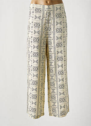 Pantalon large fermeture zip latéral taille haute beige LOSAN femme