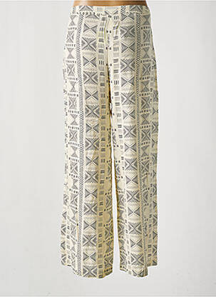 Pantalon large fermeture zip latéral taille haute beige LOSAN femme