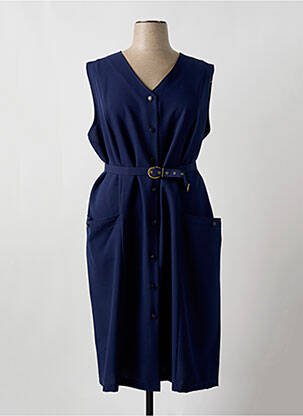 Robe mi-longue tissage crêpe sans manche bleu VALMODE femme