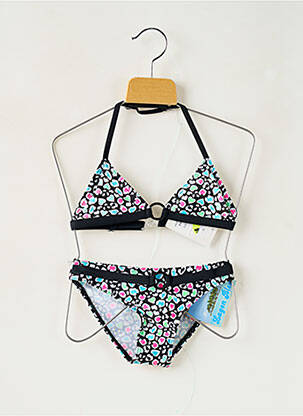 Maillot de bain 2 pièces effet matière satinée noir LAGON BLEU fille