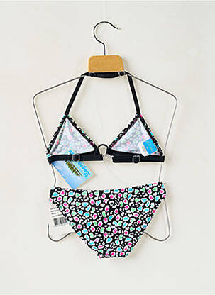 Maillot de bain 2 pièces effet matière satinée noir LAGON BLEU fille