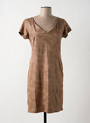 Robe courte fermeture zippée au dos manches courtes marron REVD'ELLE femme
