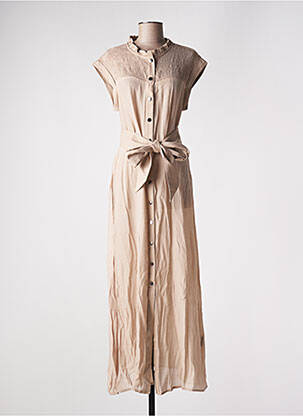 Robe longue manches courtes manches courtes beige NÜ femme