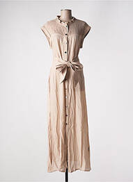 Robe longue coupe évasée manches courtes beige NÜ femme