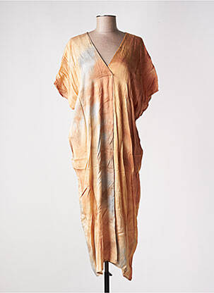Robe longue manches courtes manches courtes orange LAUREN VIDAL femme