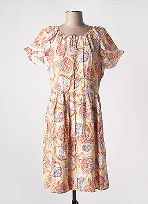Robe mi-longue imprimé fantaisie manches courtes beige ATELIER REVE femme