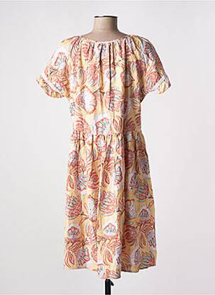 Robe mi-longue imprimé fantaisie manches courtes beige ATELIER REVE femme