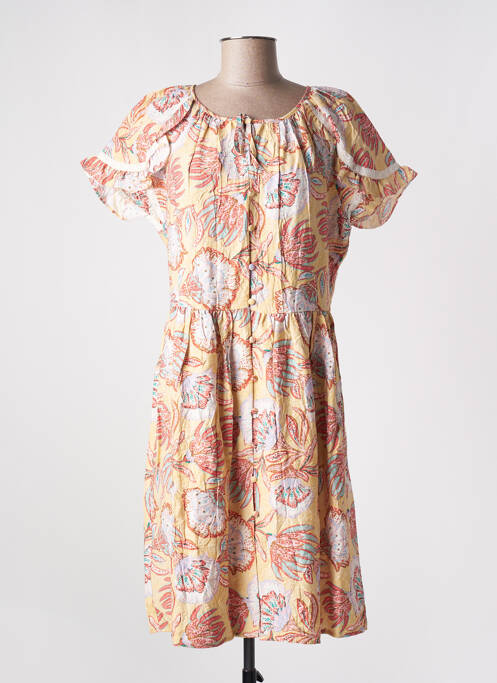Robe mi-longue imprimé fantaisie manches courtes beige ATELIER REVE femme