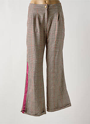 Pantalon large fermeture zippée sous rabat boutonné taille haute marron ELISA CAVALETTI femme