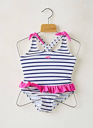 Maillot de bain 1 pièce imprimé rayures blanc WEEK END A LA MER fille