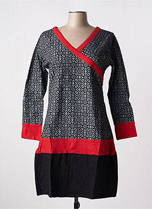 Robe mi-longue imprimé fantaisie manches longues noir SINOE BY BAMBOO'S femme