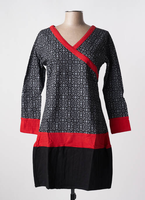 Robe mi-longue imprimé fantaisie manches longues noir SINOE BY BAMBOO'S femme
