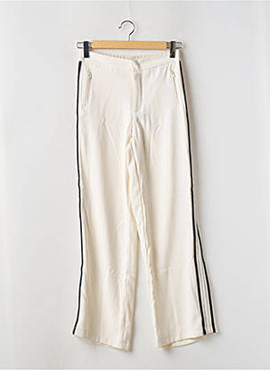 Pantalon large fermeture zippée sous rabat boutonné taille haute beige ONLY femme