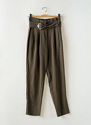 Pantalon droit tissage crêpe taille haute vert MORGAN femme