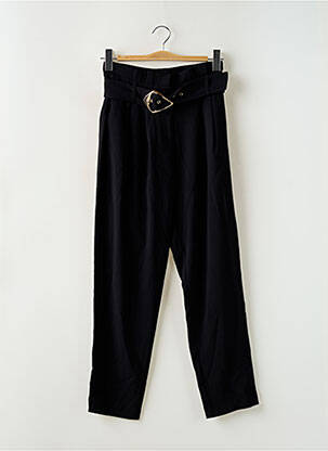 Pantalon droit tissage crêpe taille haute noir MORGAN femme