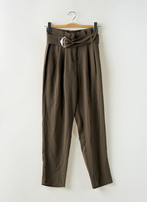 Pantalon droit tissage crêpe taille haute vert MORGAN femme
