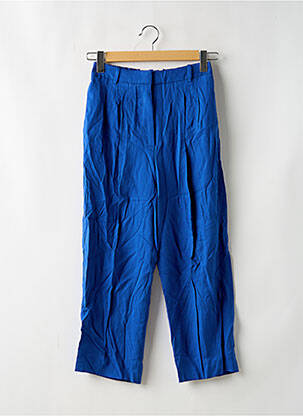 Pantalon droit tissage popeline taille haute bleu MANGO femme
