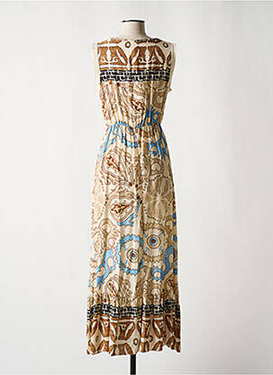 Robe longue imprimé fleurs sans manche beige LAMIAR femme
