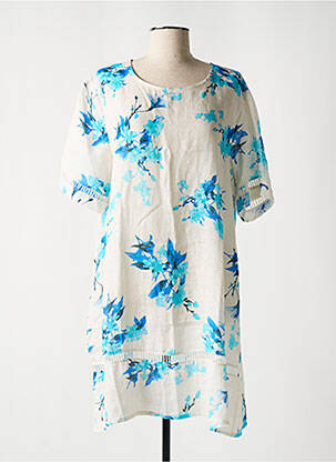 Tunique manches courtes tissage crêpe bleu BLANC BOHEME femme