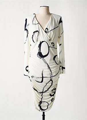 Robe mi-longue imprimé fantaisie manches longues beige FRANK LYMAN femme