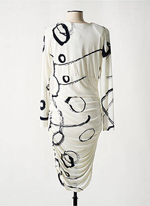 Robe mi-longue imprimé fantaisie manches longues beige FRANK LYMAN femme