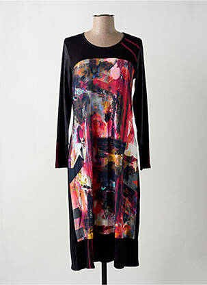 Robe mi-longue imprimé fantaisie manches longues noir JEAN GABRIEL femme