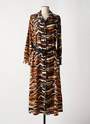 Robe mi-longue manches longues manches longues marron MY LILI femme
