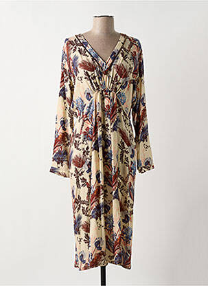 Robe mi-longue imprimé fleurs manches longues beige MOS MOSH femme