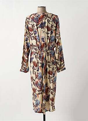 Robe mi-longue imprimé fleurs manches longues beige MOS MOSH femme