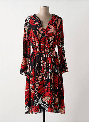Robe mi-longue imprimé fantaisie manches longues rouge FRACOMINA femme