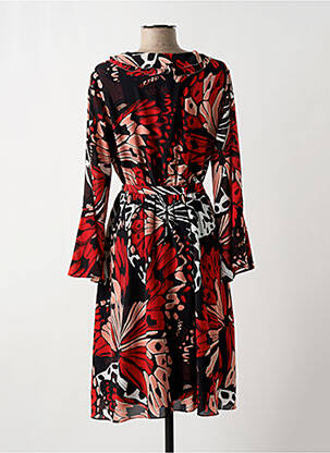 Robe mi-longue imprimé fantaisie manches longues rouge FRACOMINA femme
