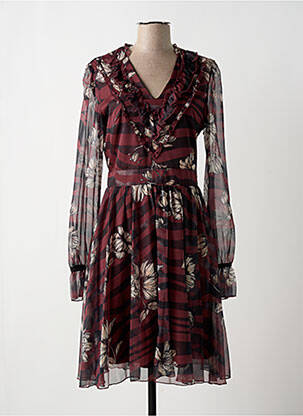Robe mi-longue imprimé fleurs manches longues rouge FRACOMINA femme