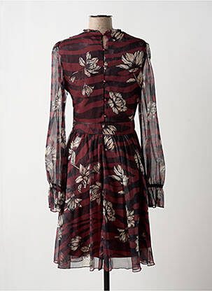 Robe mi-longue imprimé fleurs manches longues rouge FRACOMINA femme