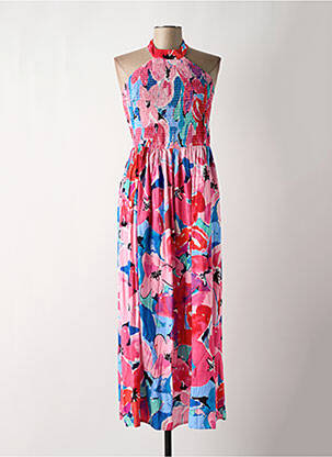 Robe longue imprimé fleurs fines bretelles rose MOLLY BRACKEN femme