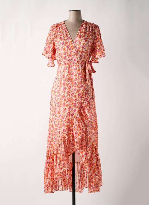 Robe longue imprimé fleurs manches courtes orange MISE AU GREEN femme