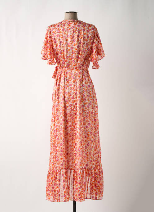 Robe longue imprimé fleurs manches courtes orange MISE AU GREEN femme