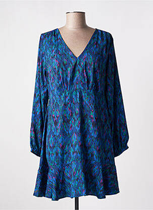 Robe courte coupe évasée manches longues bleu AN' GE femme